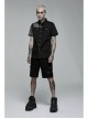 Simple Modeling Elastic Cotton-Twill Fabric Spliced Diamond Mesh Asymmetrical Personality Punk Short Sleeve Male Shirt