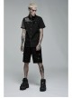 Simple Modeling Elastic Cotton-Twill Fabric Spliced Diamond Mesh Asymmetrical Personality Punk Short Sleeve Male Shirt