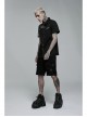 Simple Modeling Elastic Cotton-Twill Fabric Spliced Diamond Mesh Asymmetrical Personality Punk Short Sleeve Male Shirt