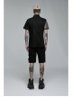 Simple Modeling Elastic Cotton-Twill Fabric Spliced Diamond Mesh Asymmetrical Personality Punk Short Sleeve Male Shirt