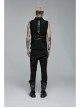 Personality Asymmetrical Decadence Hairy Flu Back Cutout Design Leather Strip Metal Rivets Gothic Male Vest