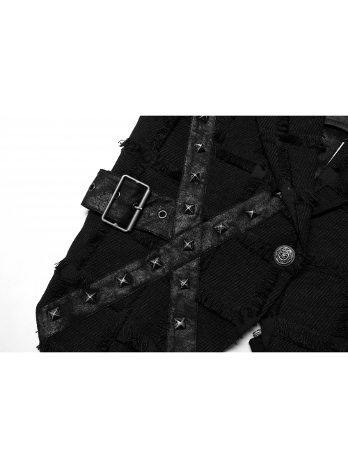 Personality Asymmetrical Decadence Hairy Flu Back Cutout Design Leather Strip Metal Rivets Gothic Male Vest