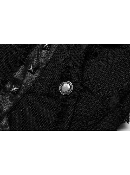 Personality Asymmetrical Decadence Hairy Flu Back Cutout Design Leather Strip Metal Rivets Gothic Male Vest