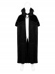 Mysterious Dark Short Pile Jacquard Fabric Adjustable Wire Collar Bat-Shaped Hem Imitation Ruby Necklace Gothic Cloak