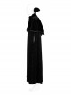 Mysterious Dark Short Pile Jacquard Fabric Adjustable Wire Collar Bat-Shaped Hem Imitation Ruby Necklace Gothic Cloak