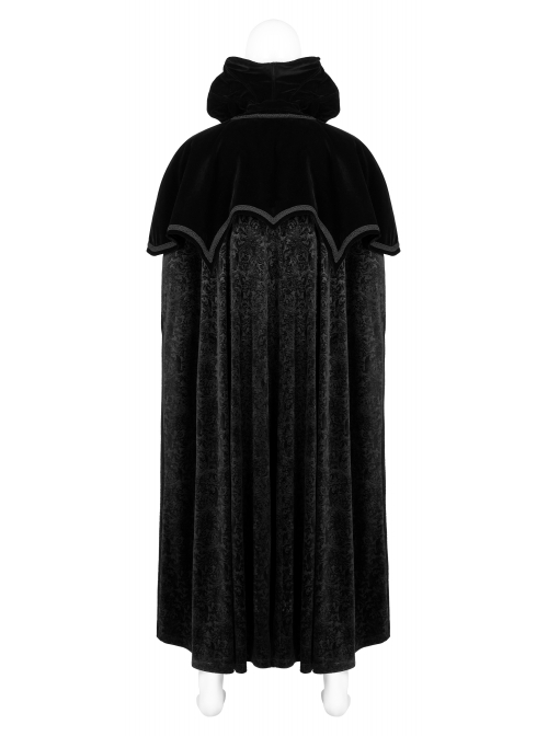 Mysterious Dark Short Pile Jacquard Fabric Adjustable Wire Collar Bat-Shaped Hem Imitation Ruby Necklace Gothic Cloak