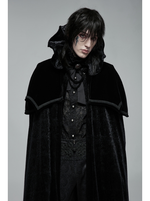 Mysterious Dark Short Pile Jacquard Fabric Adjustable Wire Collar Bat-Shaped Hem Imitation Ruby Necklace Gothic Cloak
