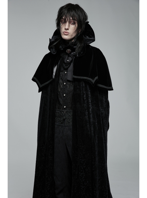 Mysterious Dark Short Pile Jacquard Fabric Adjustable Wire Collar Bat-Shaped Hem Imitation Ruby Necklace Gothic Cloak