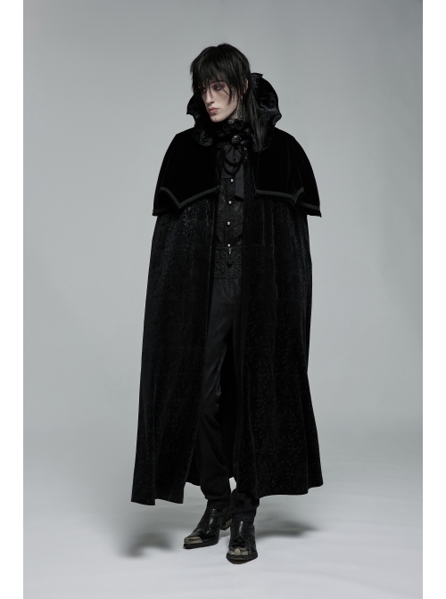 Mysterious Dark Short Pile Jacquard Fabric Adjustable Wire Collar Bat-Shaped Hem Imitation Ruby Necklace Gothic Cloak