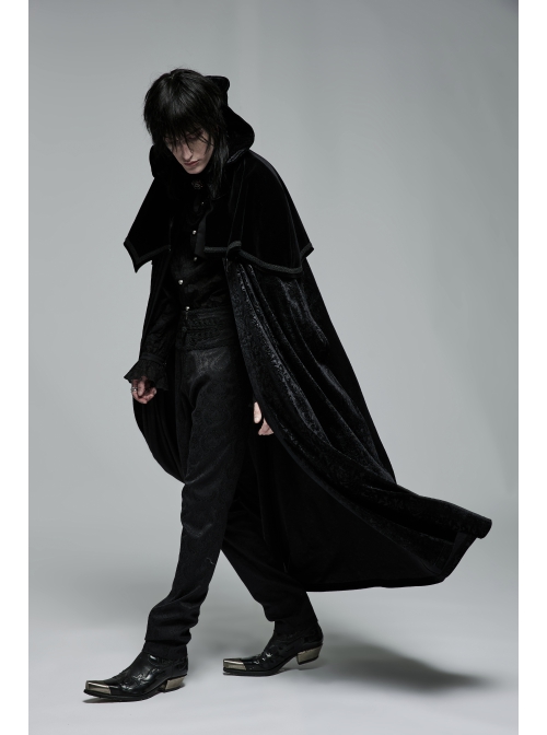 Mysterious Dark Short Pile Jacquard Fabric Adjustable Wire Collar Bat-Shaped Hem Imitation Ruby Necklace Gothic Cloak