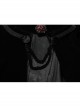 Mysterious Dark Short Pile Jacquard Fabric Adjustable Wire Collar Bat-Shaped Hem Imitation Ruby Necklace Gothic Cloak
