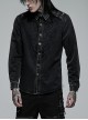 Punk Cotton No Elasticity Personality Skull Skeleton Embroidery Shoulder Rivet Decoration Long Sleeve Male Shirt