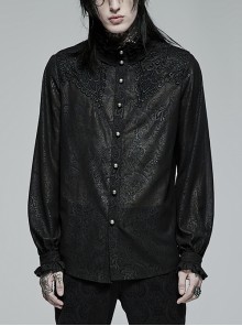 Soft And Comfortable Chiffon Fabric Delicate Decals Neckline Pleats Ruffle Trim Gothic Black Male Shirt