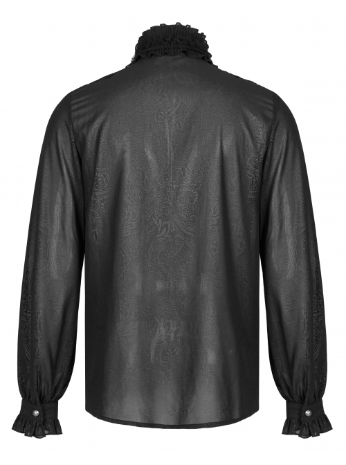 Soft And Comfortable Chiffon Fabric Delicate Decals Neckline Pleats Ruffle Trim Gothic Black Male Shirt