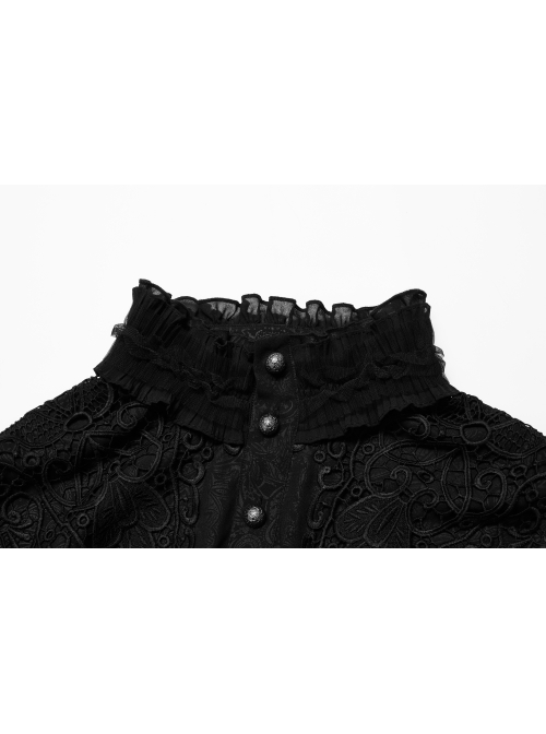Soft And Comfortable Chiffon Fabric Delicate Decals Neckline Pleats Ruffle Trim Gothic Black Male Shirt