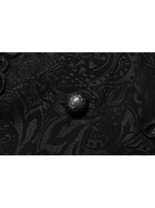 Soft And Comfortable Chiffon Fabric Delicate Decals Neckline Pleats Ruffle Trim Gothic Black Male Shirt