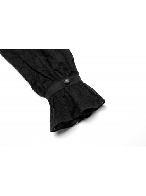 Gothic Abstract Dark Mesh Texture Fabric Lace Pleated Ruffle Tie Design Long Sleeve Shirt