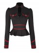 Punk Stand Collar Cross-Tie Neckline Design Hem Pleated Lotus Leaf Sexy Cropped Military Long Sleeve Shirt