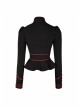 Punk Stand Collar Cross-Tie Neckline Design Hem Pleated Lotus Leaf Sexy Cropped Military Long Sleeve Shirt