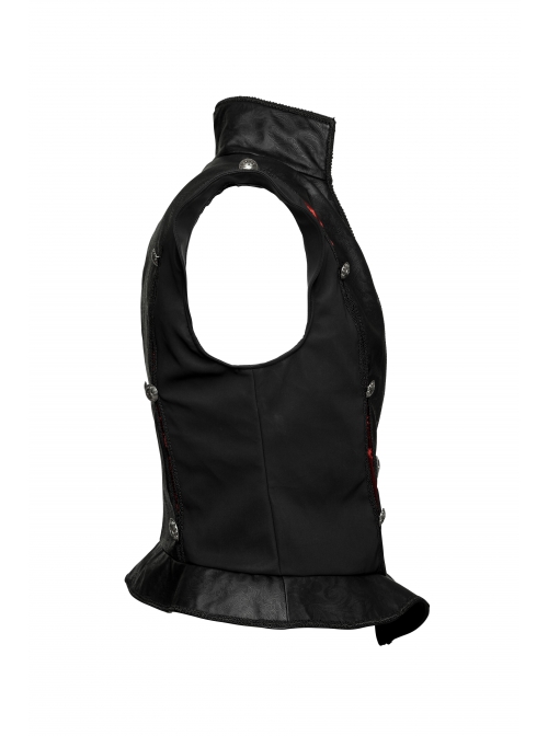 Gothic Pattern Leather Inlaid Red Fabric Metal Button Decoration Ruffled Hem Luxury Male Sleeveless Vest
