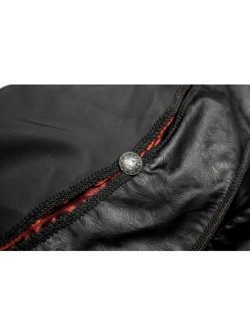 Gothic Pattern Leather Inlaid Red Fabric Metal Button Decoration Ruffled Hem Luxury Male Sleeveless Vest