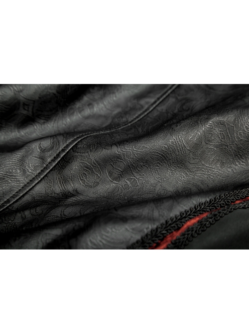 Gothic Pattern Leather Inlaid Red Fabric Metal Button Decoration Ruffled Hem Luxury Male Sleeveless Vest