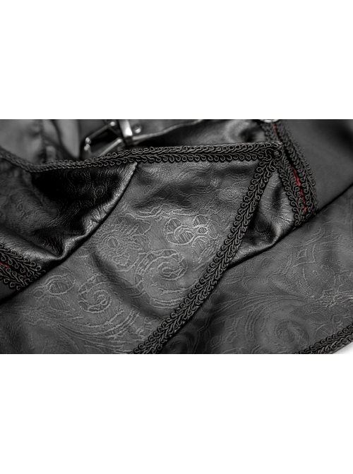 Gothic Pattern Leather Inlaid Red Fabric Metal Button Decoration Ruffled Hem Luxury Male Sleeveless Vest