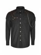 Punk Woven Black And White Stripes Leather Buckle Design  Metal Chain Decoration Long Sleeve Male Shirt
