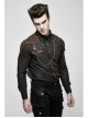 Punk Woven Black And White Stripes Leather Buckle Design  Metal Chain Decoration Long Sleeve Male Shirt