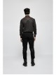 Punk Woven Black And White Stripes Leather Buckle Design  Metal Chain Decoration Long Sleeve Male Shirt