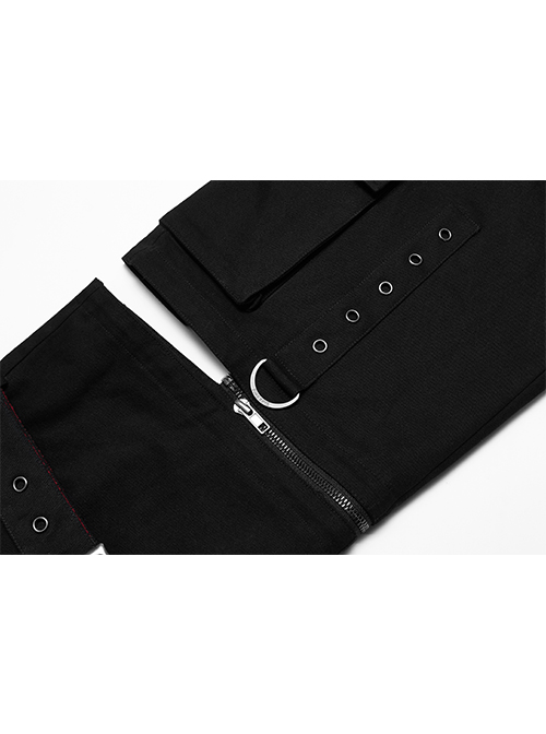 Punk Detachable Micro-Elasticity Loose Personality Metal Zipper Eyelet Trim Black Male Trousers