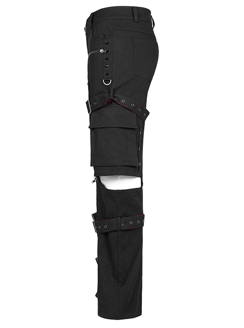 Punk Detachable Micro-Elasticity Loose Personality Metal Zipper Eyelet Trim Black Male Trousers