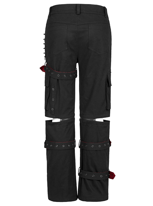 Punk Detachable Micro-Elasticity Loose Personality Metal Zipper Eyelet Trim Black Male Trousers