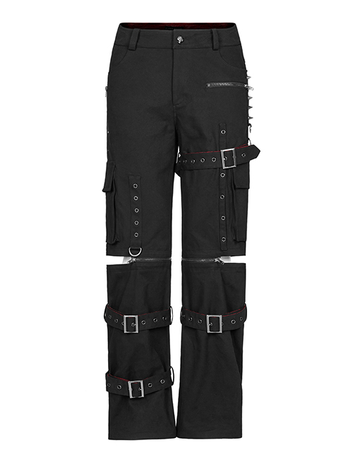 Punk Detachable Micro-Elasticity Loose Personality Metal Zipper Eyelet Trim Black Male Trousers