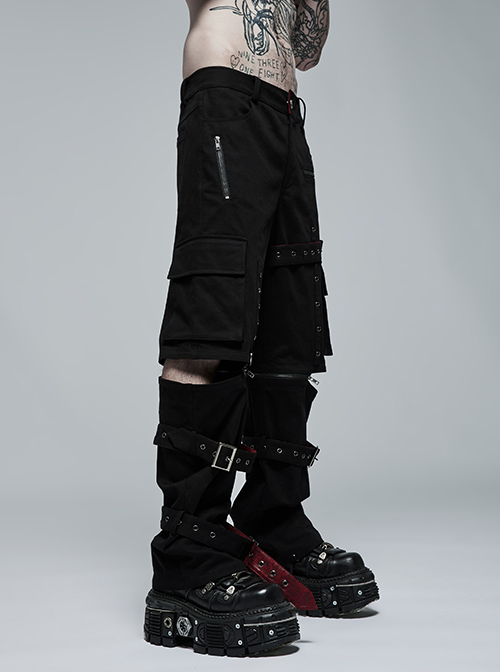 Punk Detachable Micro-Elasticity Loose Personality Metal Zipper Eyelet Trim Black Male Trousers