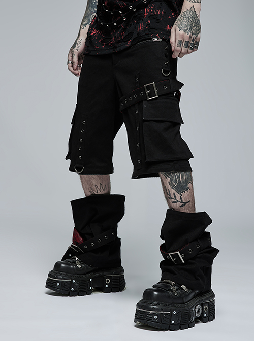 Punk Detachable Micro-Elasticity Loose Personality Metal Zipper Eyelet Trim Black Male Trousers