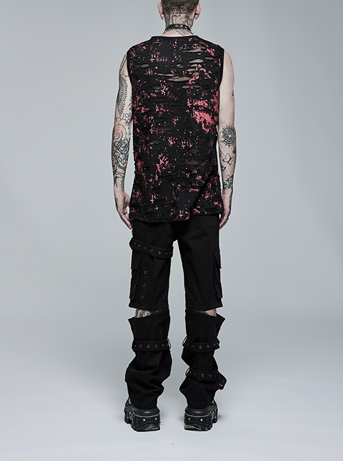 Punk Detachable Micro-Elasticity Loose Personality Metal Zipper Eyelet Trim Black Male Trousers