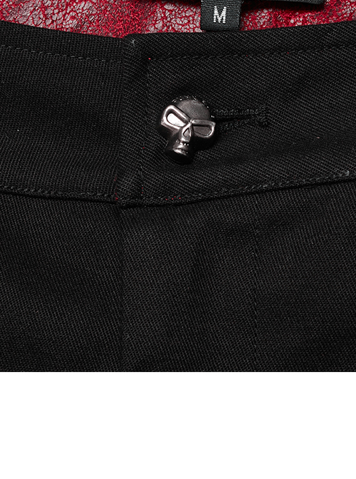 Punk Detachable Micro-Elasticity Loose Personality Metal Zipper Eyelet Trim Black Male Trousers