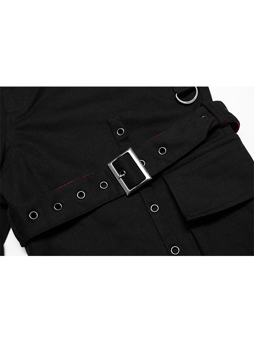 Punk Detachable Micro-Elasticity Loose Personality Metal Zipper Eyelet Trim Black Male Trousers