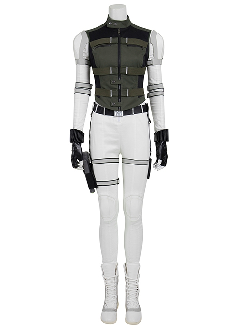 Black Widow Yelena Belova White Bodysuit Set Halloween Cosplay Costume Army Green Vest