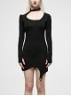Punk Irregularity Tight Sexy Asymmetric Hem Off The Shoulder Long Sleeve Dress