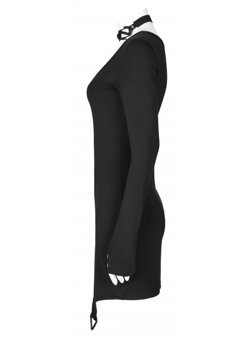 Punk Irregularity Tight Sexy Asymmetric Hem Off The Shoulder Long Sleeve Dress