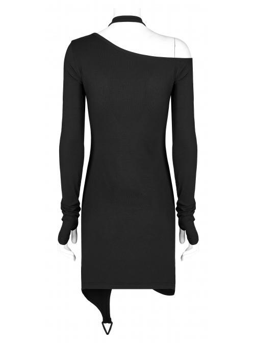 Punk Irregularity Tight Sexy Asymmetric Hem Off The Shoulder Long Sleeve Dress