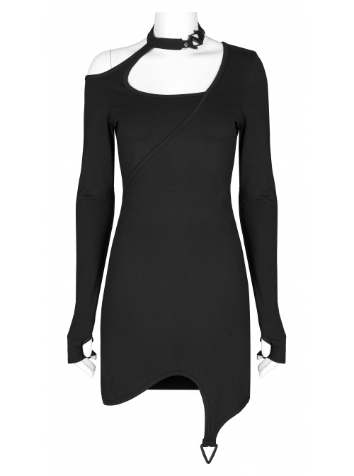 Punk Irregularity Tight Sexy Asymmetric Hem Off The Shoulder Long Sleeve Dress