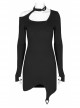 Punk Irregularity Tight Sexy Asymmetric Hem Off The Shoulder Long Sleeve Dress