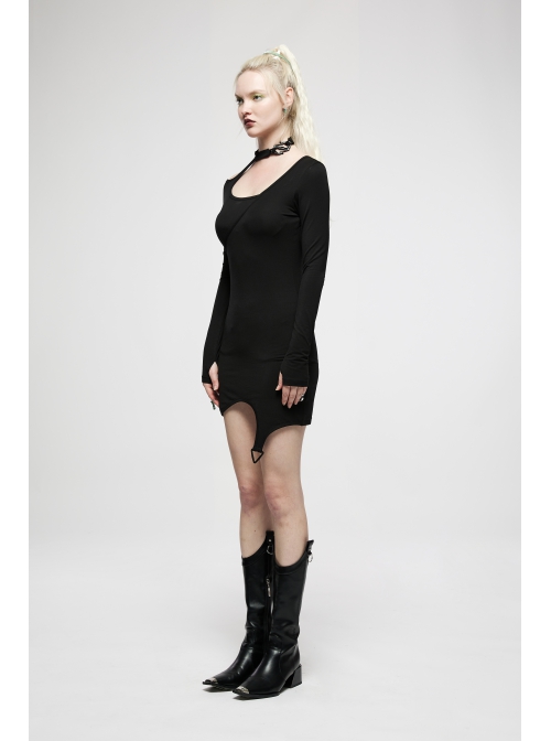 Punk Irregularity Tight Sexy Asymmetric Hem Off The Shoulder Long Sleeve Dress