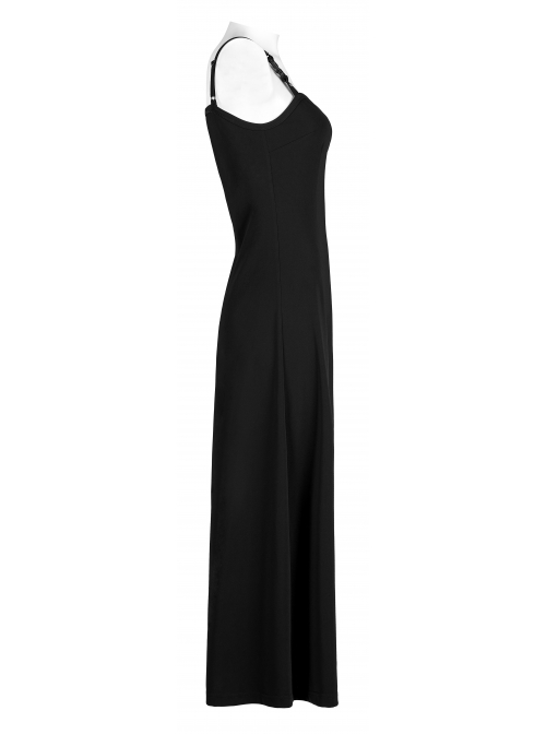 Punk Dark Simple A Version Slit Metal Buttonhole Decoration Knitting Long Slip Dress