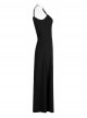 Punk Dark Simple A Version Slit Metal Buttonhole Decoration Knitting Long Slip Dress