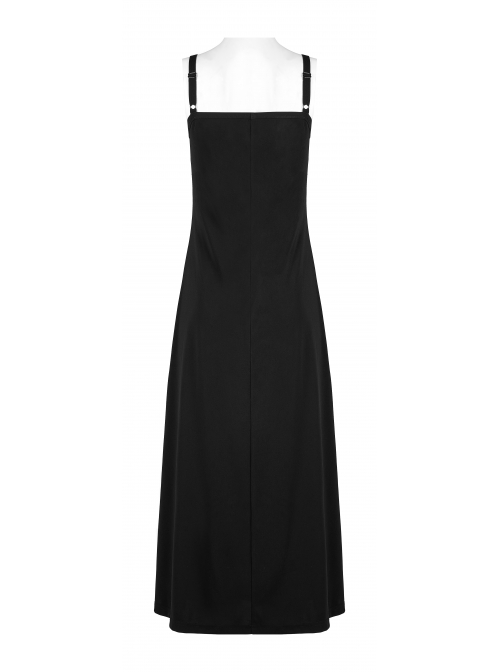Punk Dark Simple A Version Slit Metal Buttonhole Decoration Knitting Long Slip Dress