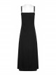 Punk Dark Simple A Version Slit Metal Buttonhole Decoration Knitting Long Slip Dress